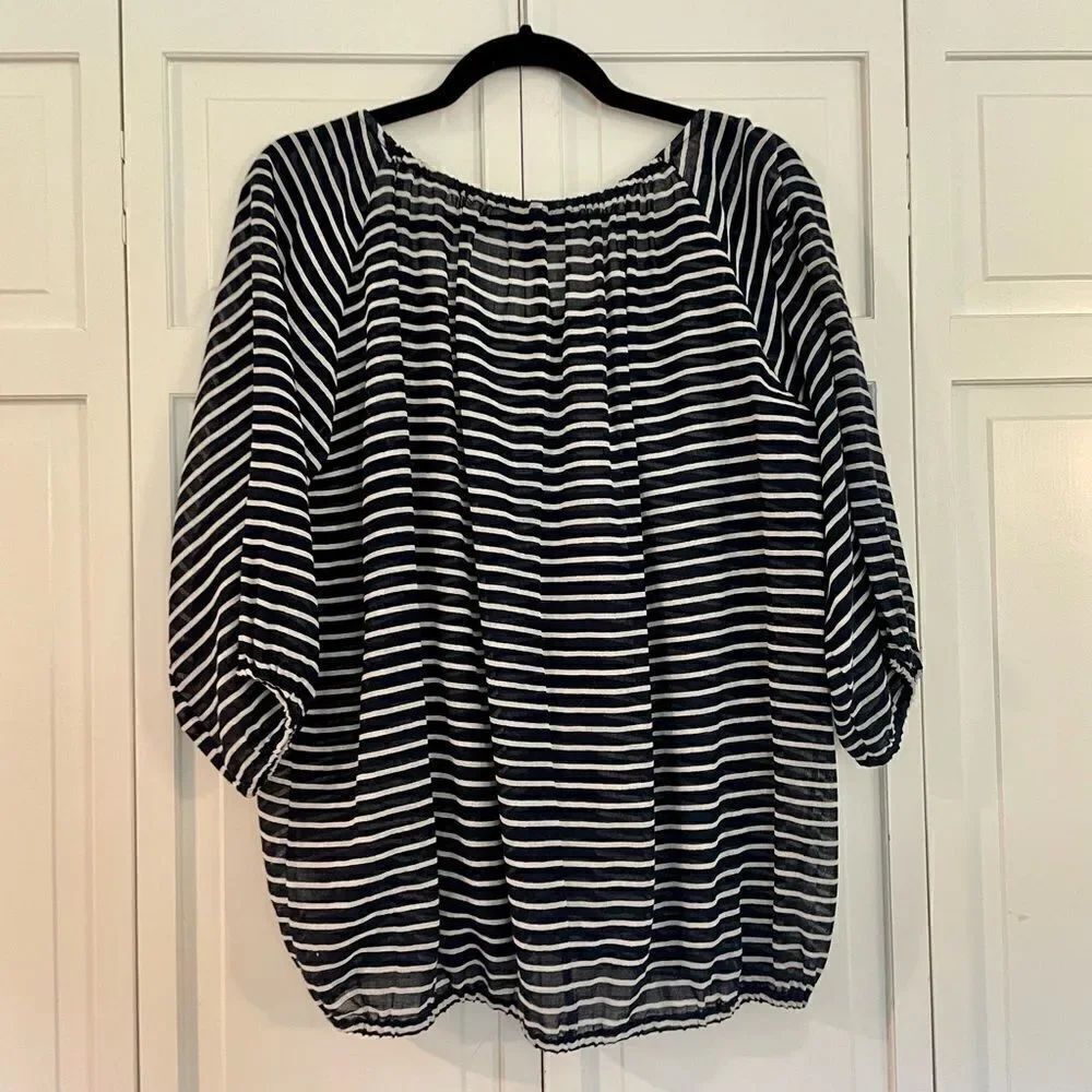 J.crew striped navy and white blousy top size small - Picture 2 of 8